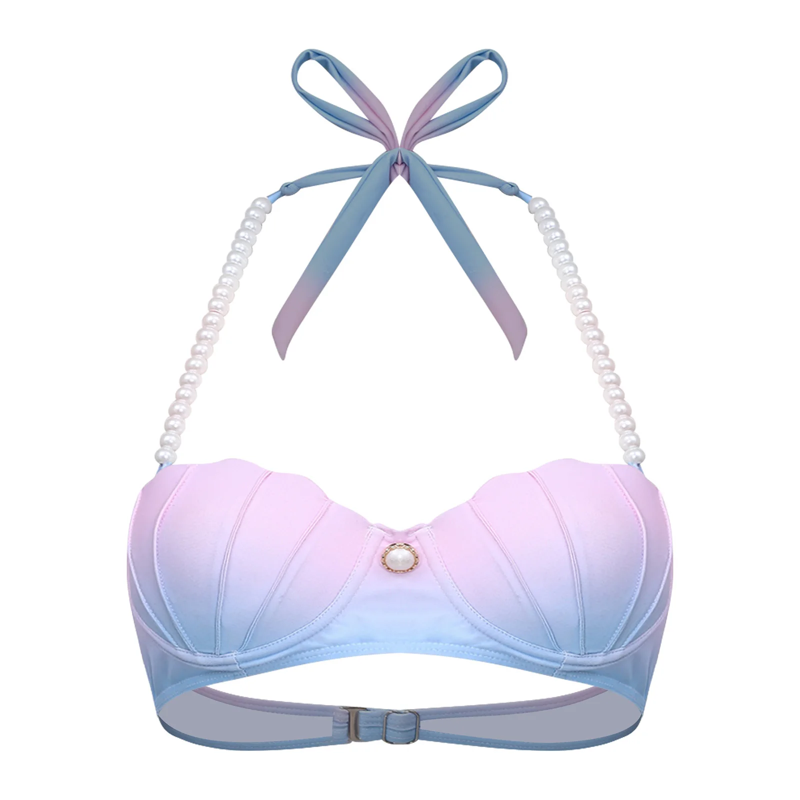 Women Halter Push-up Underwire Shell Shape Cup Swim Bra Bikini Swimwear for Beach Pool Sunbathing Halloween Mermaid Theme Party