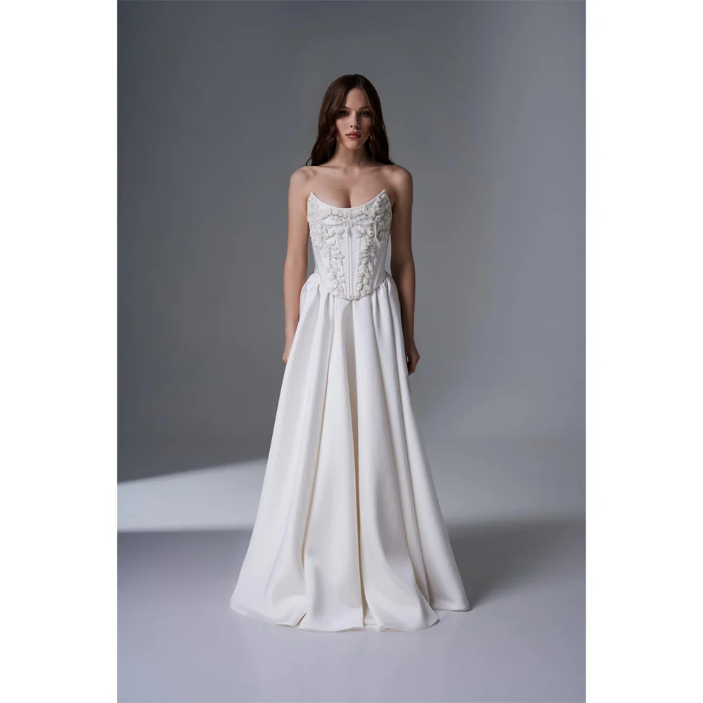 Customized Simple White Strapless Wedding Dresses A-line Lace-up Back Vestidos Elegant Floor-Length Party Bridal Gowns for 2026