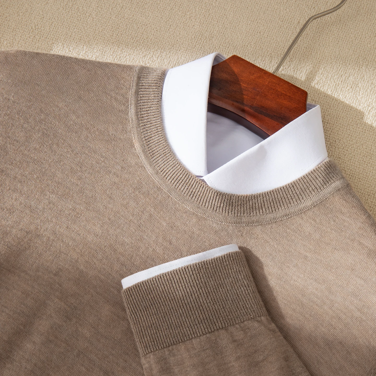 High quality 100% spun cashmere men's pullover 18 needle knitted thin sweater luxury Pull round neck Jumper loose Tops base