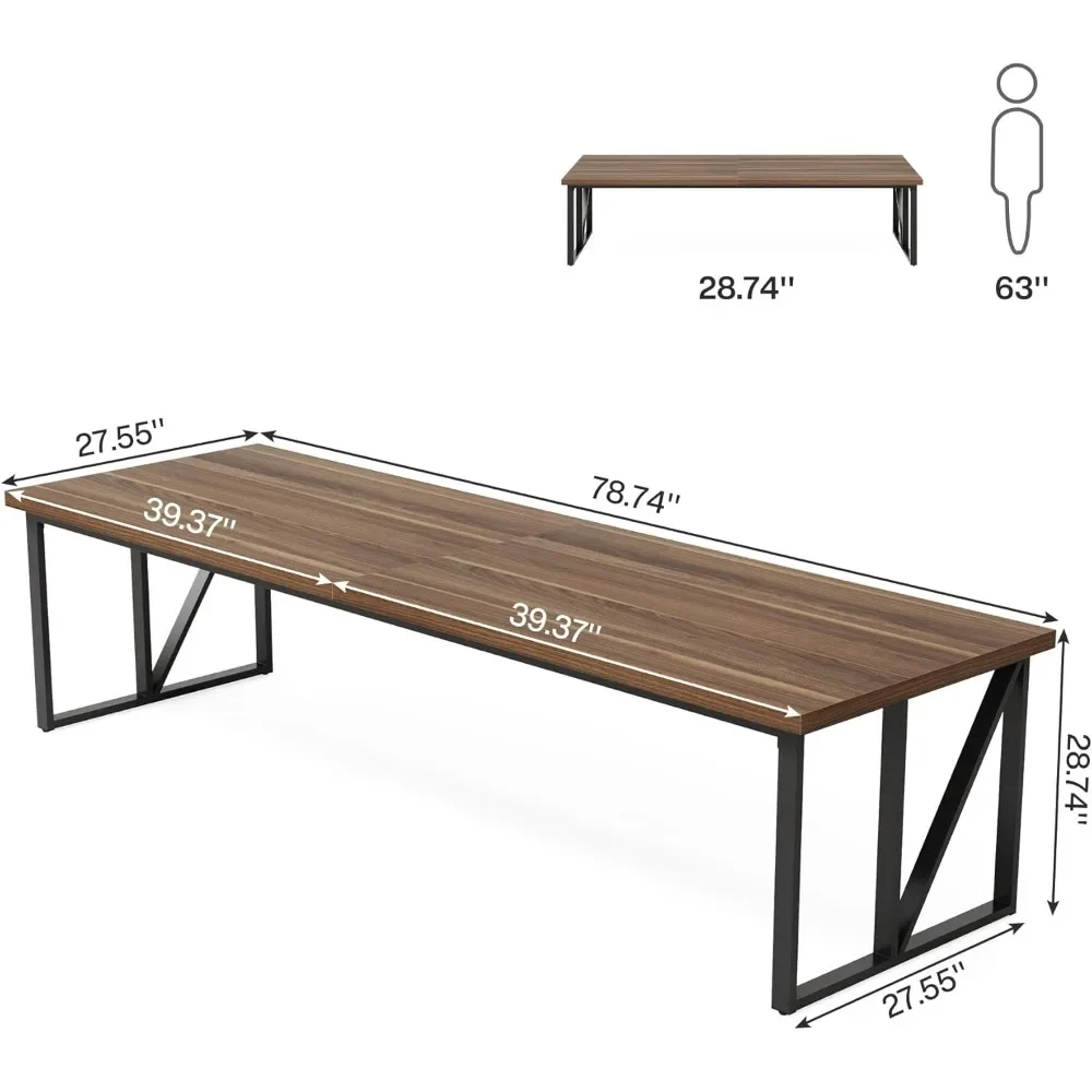 Grande table de salle de conférence rectangulaire, table d'entraînement longue en bois, table de séminaire de réunion, 6 à 8 personnes, 6,5 pieds