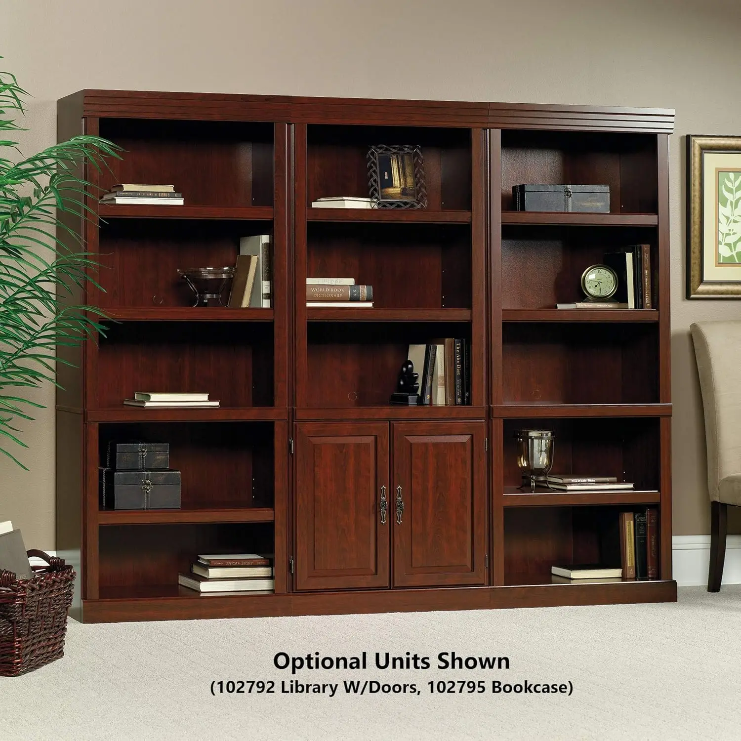 Heritage Hill Library with Doors/Book Shelf, L: 29.80" x W: 12.99" x H: 71.26", Classic Cherry finish