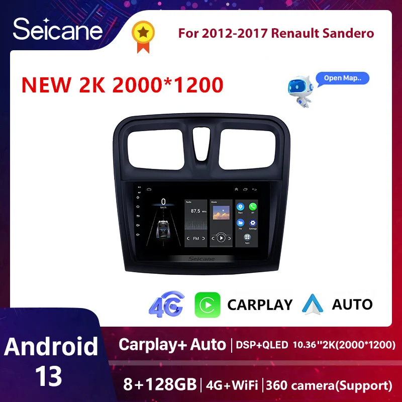 

Seicane Android 13 Car Radio Multimedia Player For Renault Logan 2 Sandero 2 2012 - 2019 2 Din GPS Carplay Stereo DVD Head Unit