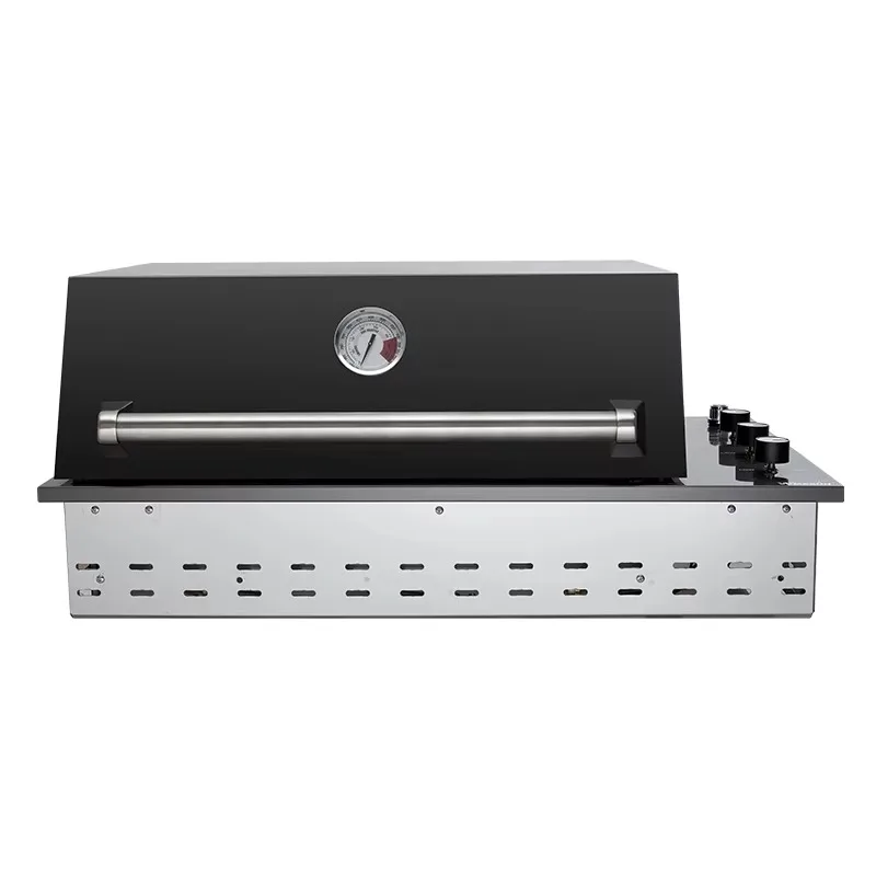 Built-In Black Titanium Stainless Steel Gas BBQ Grill Safety Device Electronic Pulse Ignition 3 Burner