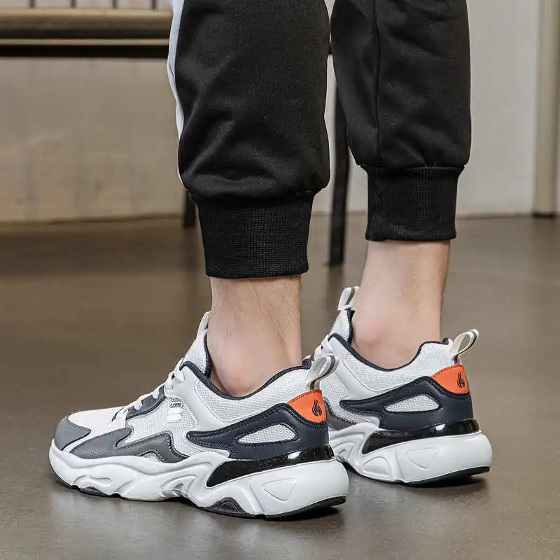Men Breathable Woven Mesh Lace-Up Casual Shoes Lightweight Non-Slip Comfortable Outdoor Walking Sneakers for Daily
