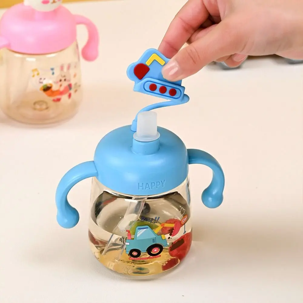 Creative Cartoon Baby Feeding Bottle 350ml with Straw Baby Drinking Cup Wide Caliber Drop Resistant Toddler Milk Cup Outdoor