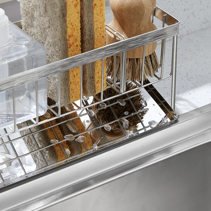 Sink Sponge Hand Sanitizer Storage Basket Drain Rack Kitchen Supplies Countertop Multifunctional Storage Shelf