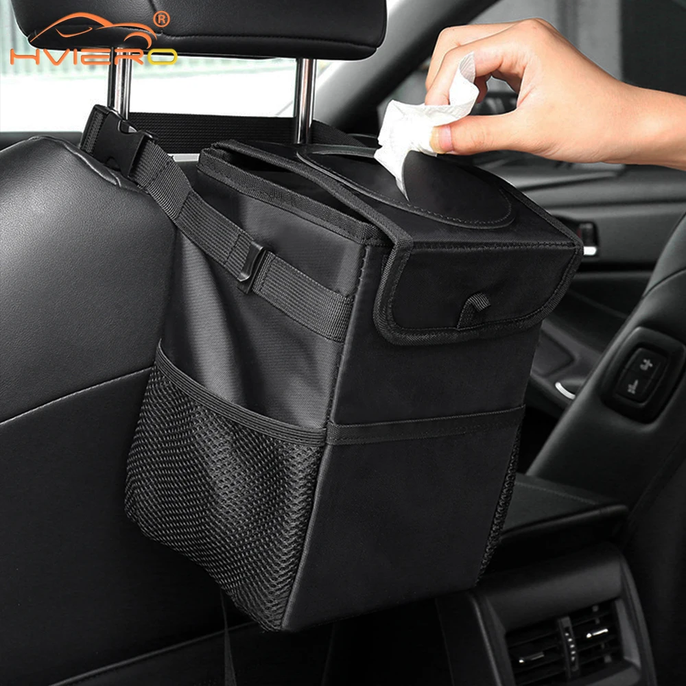 

Car Accessories Trash Can Lid Storage Pockets 100% Leak Proof Organizer Waterproof Garbages Multipurpose Bin Black Load Dustbin