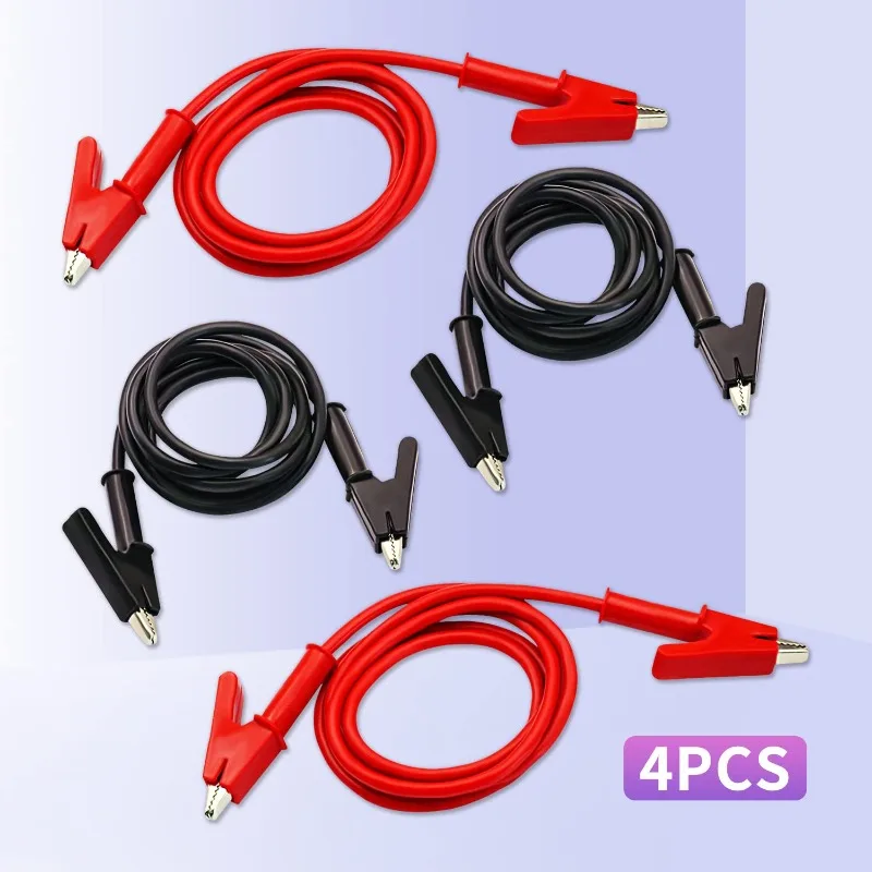 4Pcs 1M Alligator Clips Test Leads Dual Ended Silicone Jumper Wire with Insulators Clips Test Flexible Copper Cable for Testing