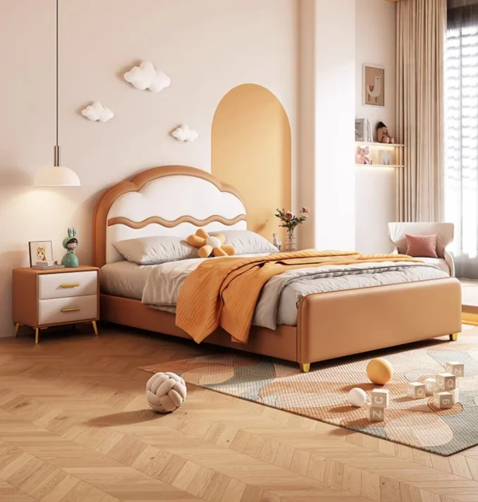 

#For Solid Wood Soft Bag Bed Leather Children's Cream Style Simple American Princess Bed Men's and Women's Bedrooms