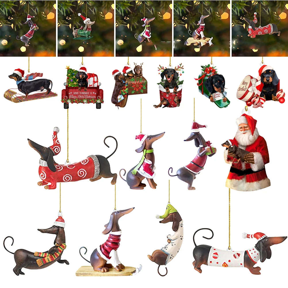 Engraçado árvore de Natal ornamento, Pingente De Cão Dachshund, Decorativo Xmas Tree Hanging Ornamento, Ano Novo Holiday Party Supplies