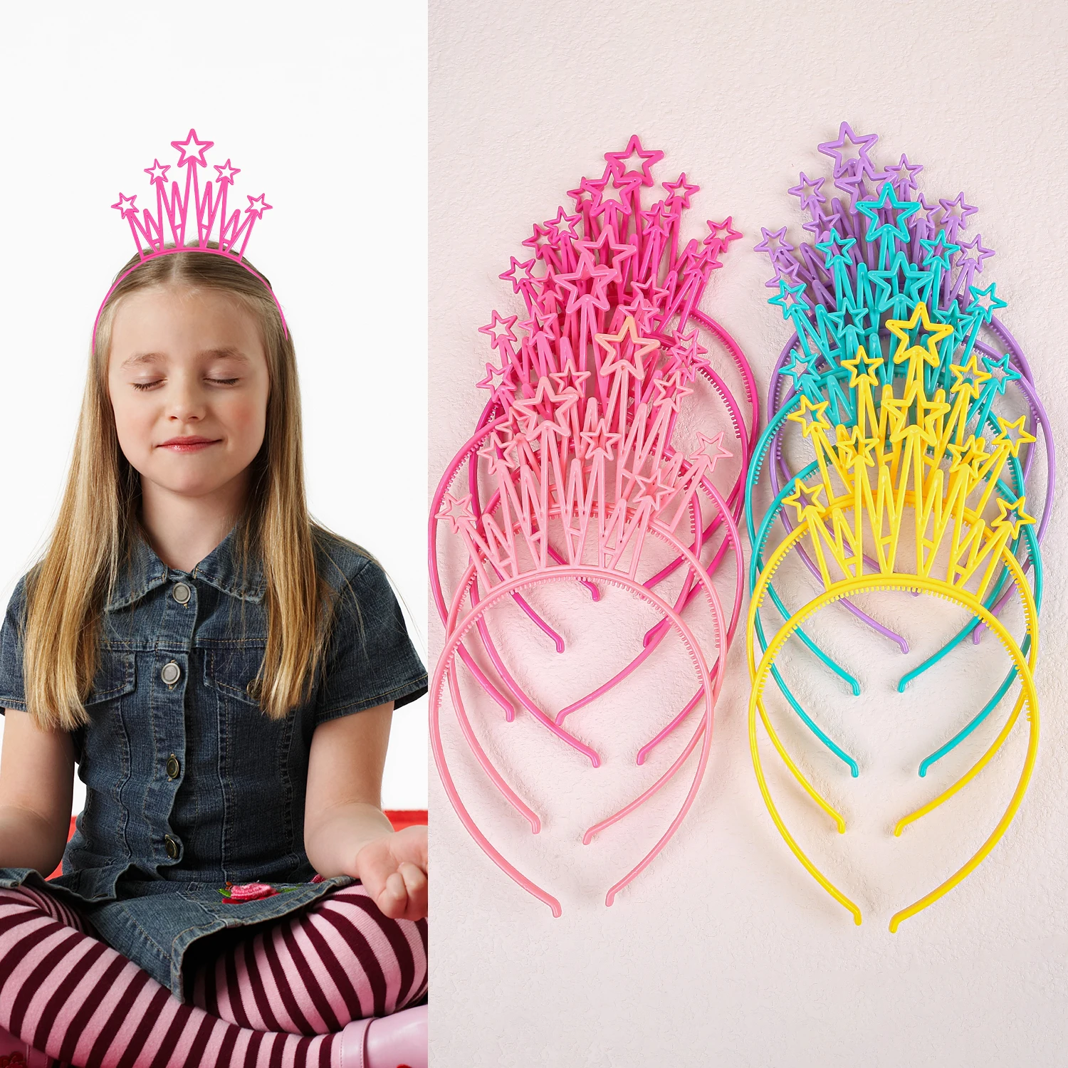 

12/24 шт. повязки на голову со звездами для девочек ярких цветов, милые пластиковые обручи для волос с зубцами для детей, женщин, аксессуары для волос на день рождения