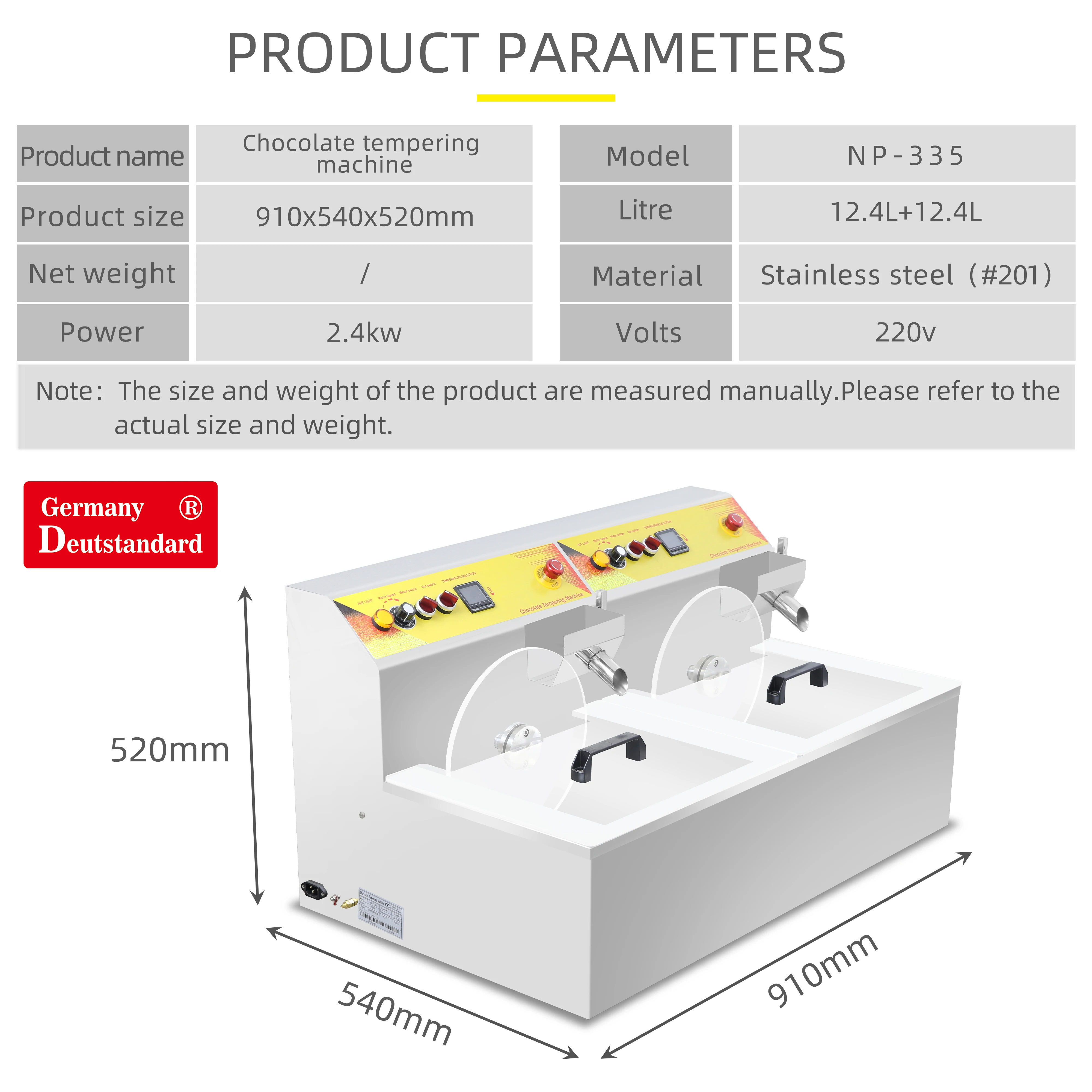 Commercial Electric 12.5L+12.5L Two-Heads Snack Machine 220V/110V Factory Direct Sales Chocolate Tempering Maker