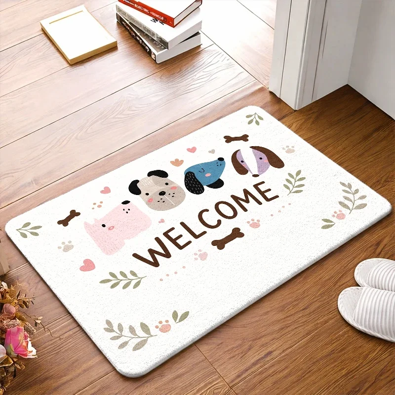 Cute Puppy Suitable for Front Door Entrance, Water-Absorbent Flannel Floor Mat with Adorable Dog Print, Soft Suitable for Living Room, Cozy Home Decor for