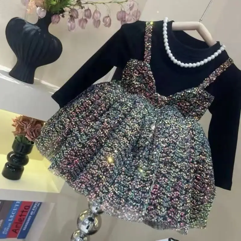 Girls\' Dress Spring and Autumn New Fashionable Children\'s Long Sleeve Mesh Princess Dress Baby Birthday Dress