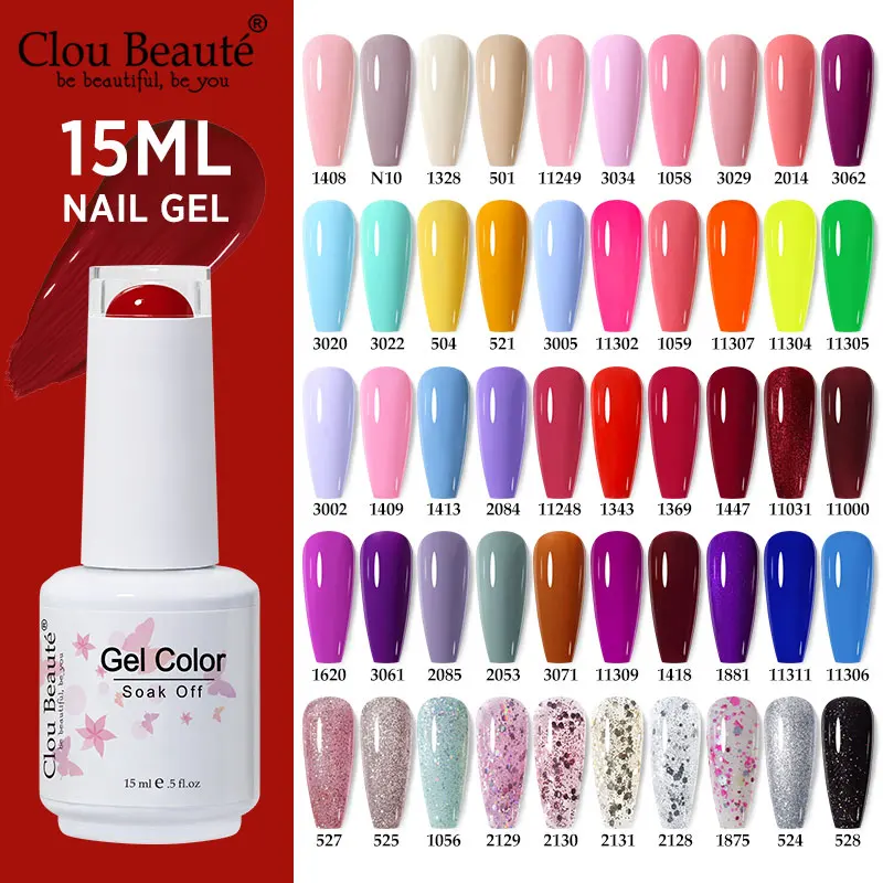 Clou Beaute Kit de esmalte de uñas en gel, 15ml, barniz para uñas UVLED, geles semipermanentes para decoración de uñas, laca, capa Base superior, laca de Gel