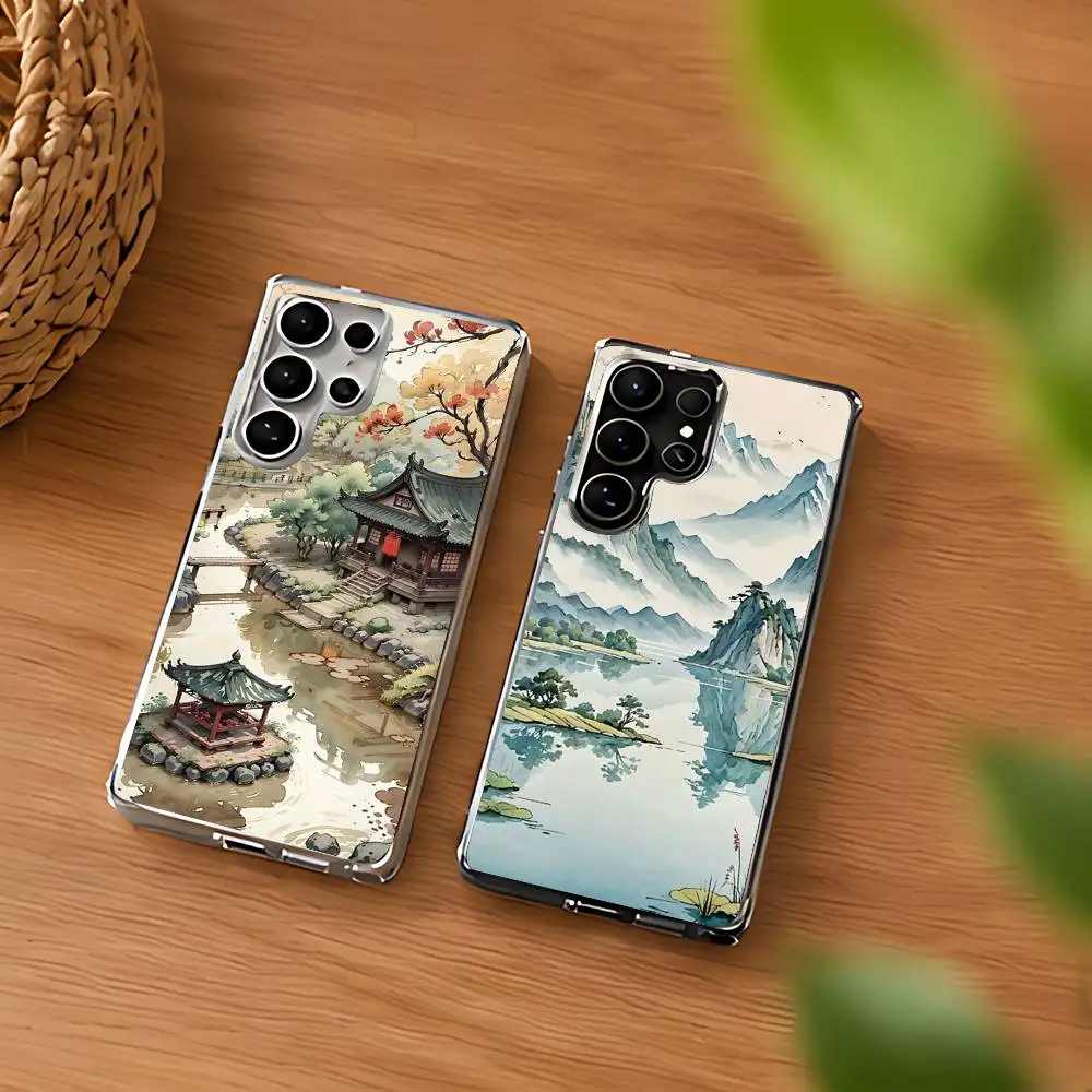 Mountain Peak Lake Vintage Phone Case For Samsung Galaxy S21 S22 S23 S24ULTRA S25ULTRA FE Ultra Plus5G A52S S26 Soft TPU Cover