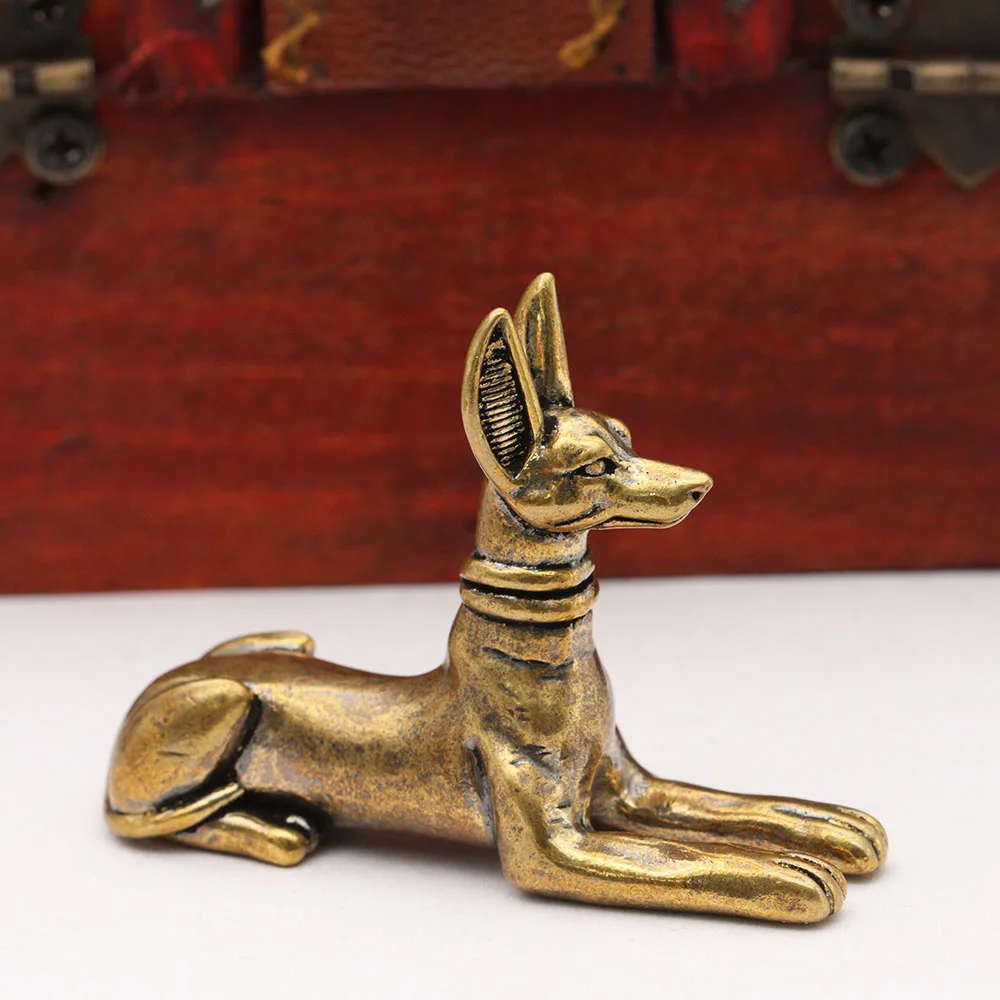 Brass Egyptian Pharaoh Hound Statue Figurines Retro Handmade Copper Animal Dog Desktop Ornaments Home Decoration Crafts Tea Pets
