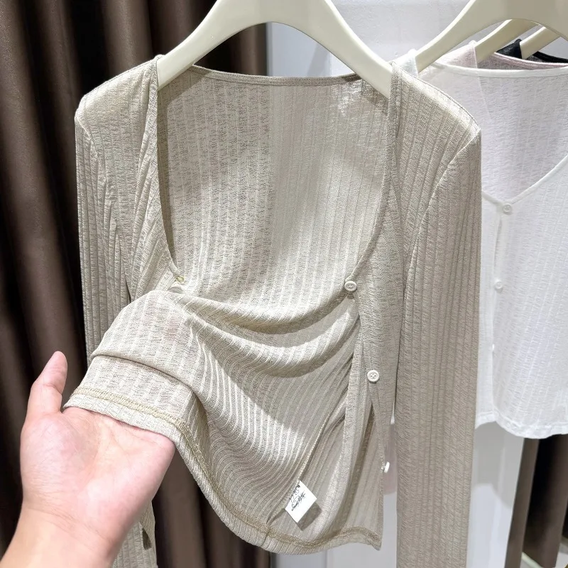 plus Size Ice Silk Thin Sun Protection Cardigan Women's Summer ort Sve Outerwear with Wood ain Spring Autumn Oute