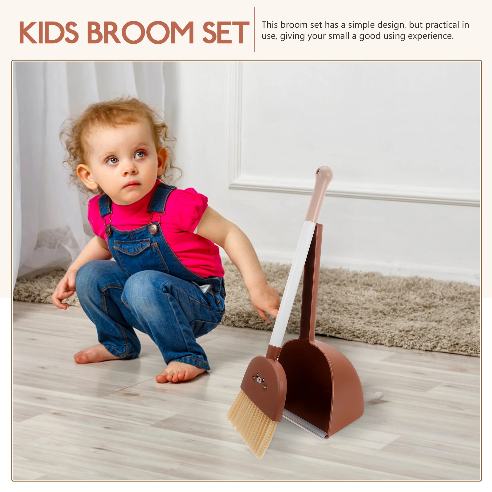 

Kids Broom Dustpan Set Small Housekeeping Tool Cartoon Brown Bear Children Sweeping Kit Plastic Broom Pan Home Cleaning Helper