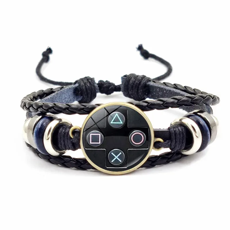 

New Old Video Game Controller Men Leather Bracelet Novelty Handmade Glass Gem Art Photo Charm Bracelet Boys Gift Idea Jewelry