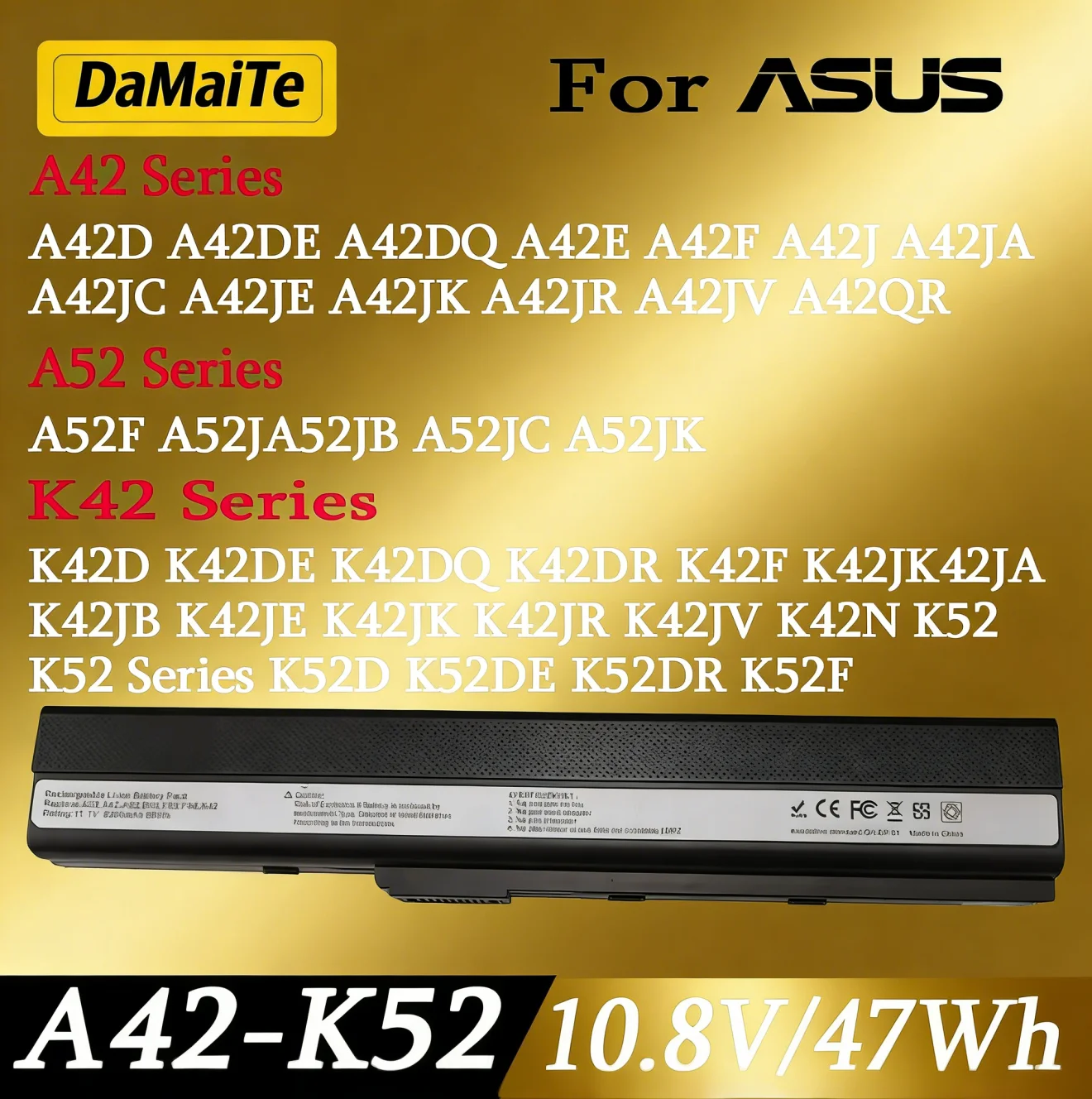 Batteria Di Ricambio A32-K52 Per Laptop Asus Serie A52 A42-K52 K42 K52 K62 P42 X42 A31 A32 A41 A52J A52F K42F K52F