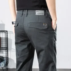 Spring Autumn New Men's Cotton Straight Casual Pants Business Fashion Solid Color Elasticity White Trousers Male Brand Clothing