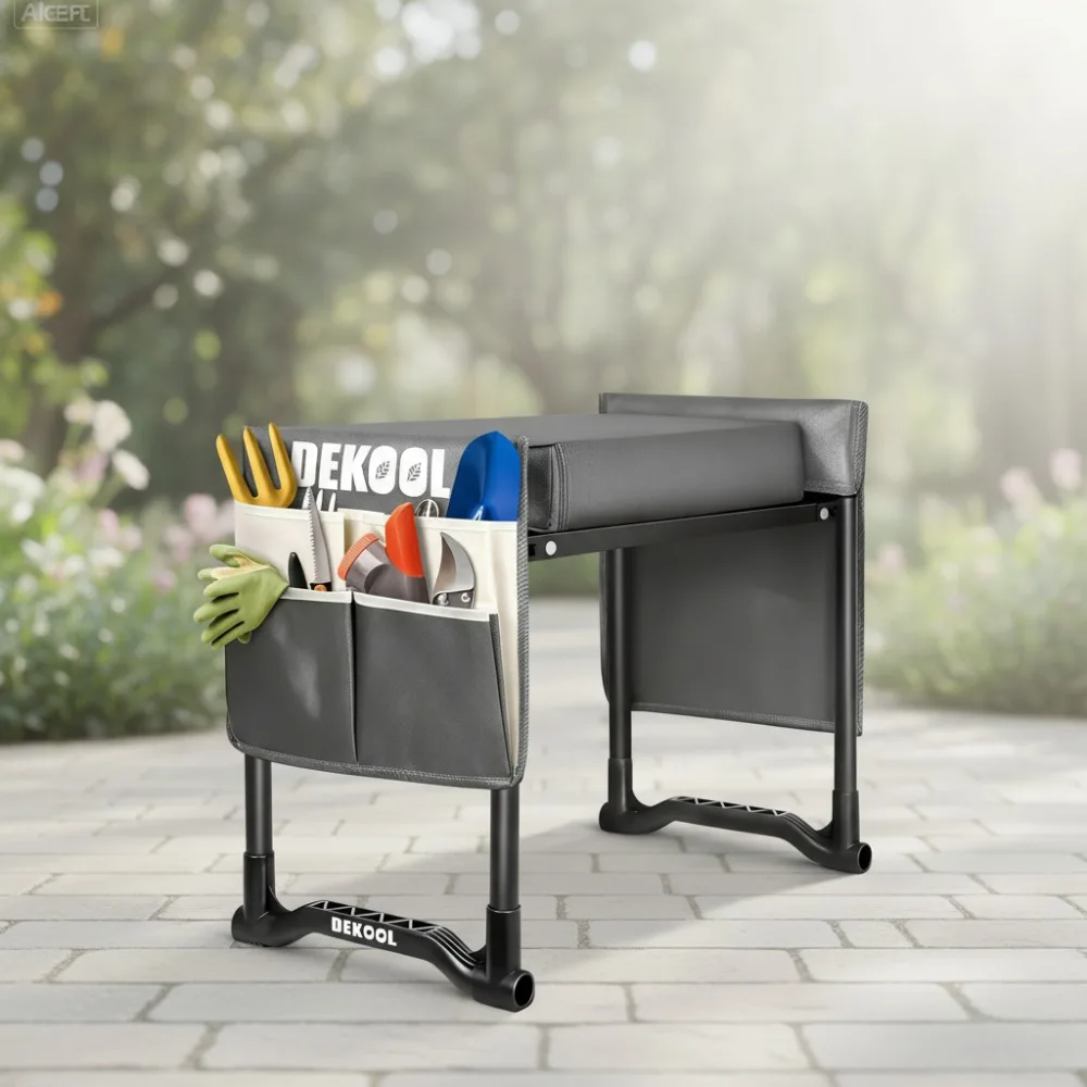

Heavy Duty Garden Kneeler Seat with Thick Pad, Foldable Stool & Tool Bags for Planting Weeding