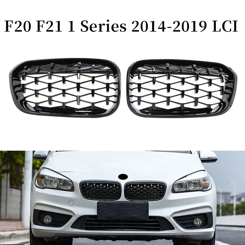 NiceGloss Black Diamond Style ABS Front Bumper Kidney Grille Grill for-BMW F20 F21 1 Series 2014-2019 LCI