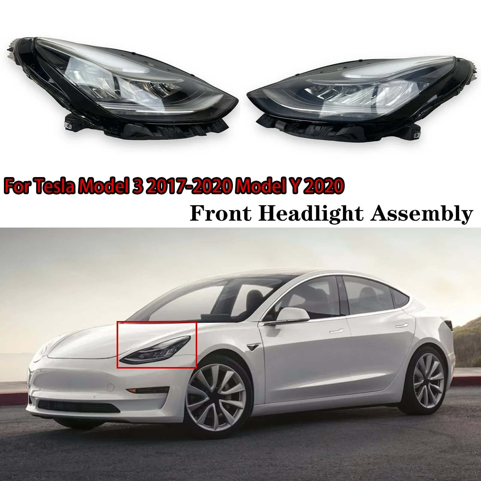 For Tesla Model 3 2017 2018 2019 2020 Model Y 2020 New Car Front Headlight Assembly OEM LED LH 1077371-10  RH 1077372-10