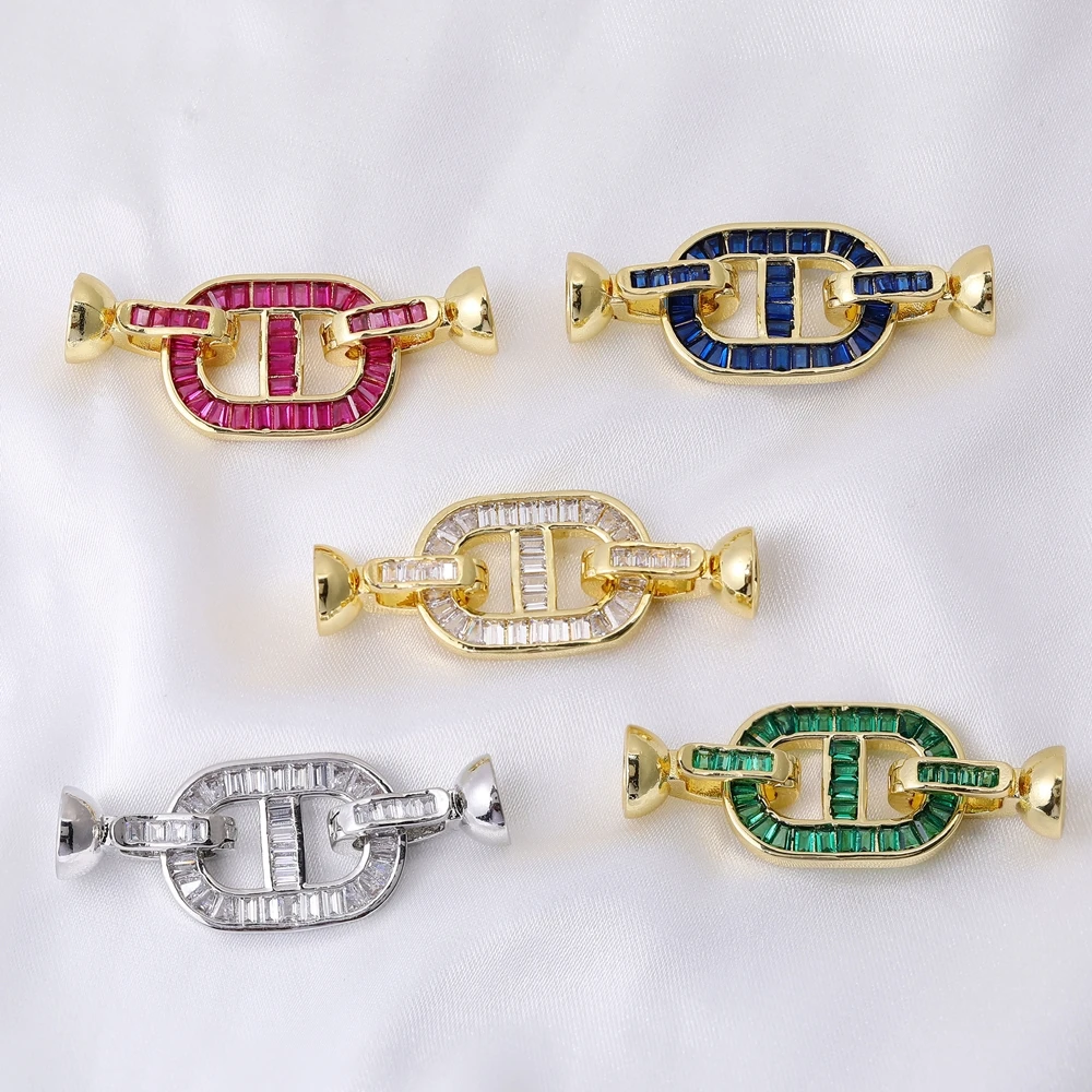 

Juya DIY 18K Real Gold Plated Cz Fastener Locks Connector Closure Clasps Accessories For Handmade Beads Pearls Jewelry Making