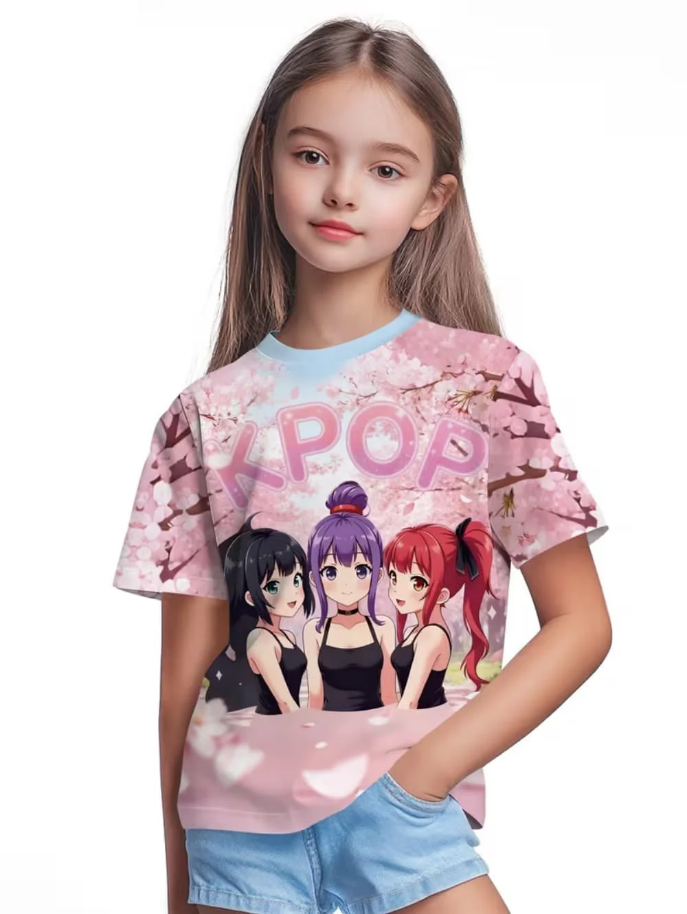 Kpop Cartoon Print Graphic Kids T-Shirts Funny Gift for Fans Harajuku T-Shirts Summer Tops Short Sleeve Tops Children's Clothing