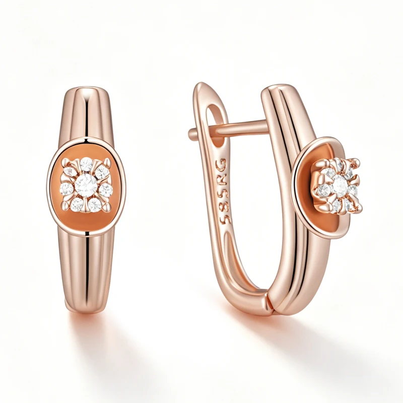 Kinel Hot Luxus 585 Roségoldfarbene Tropfenohrringe für Damen, geometrischer Ausschnitt, natürlicher Zirkon, Accessoires, modischer Vintage-Schmuck