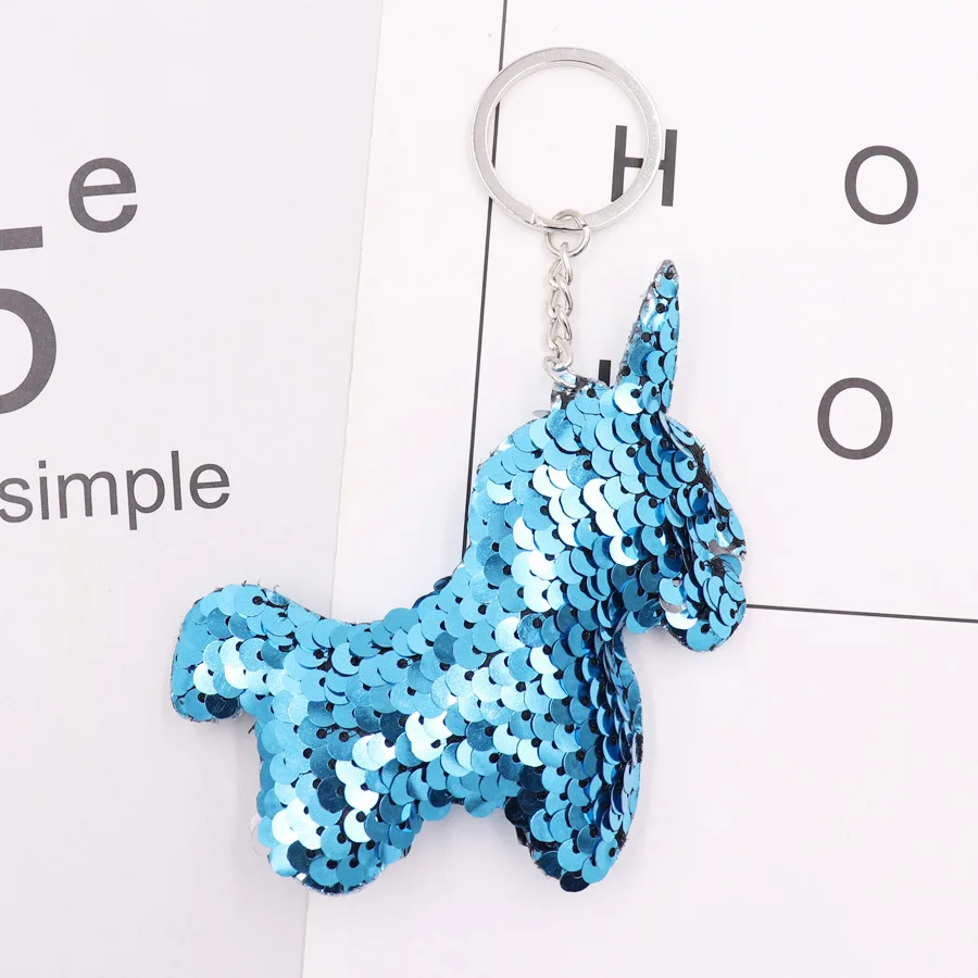 Unicorn Sequin Keychain Sparkling Rainbow Colorful Fish Scales Pendant Women's Car Satchel Key Chain Decoration Gifts Wholesale