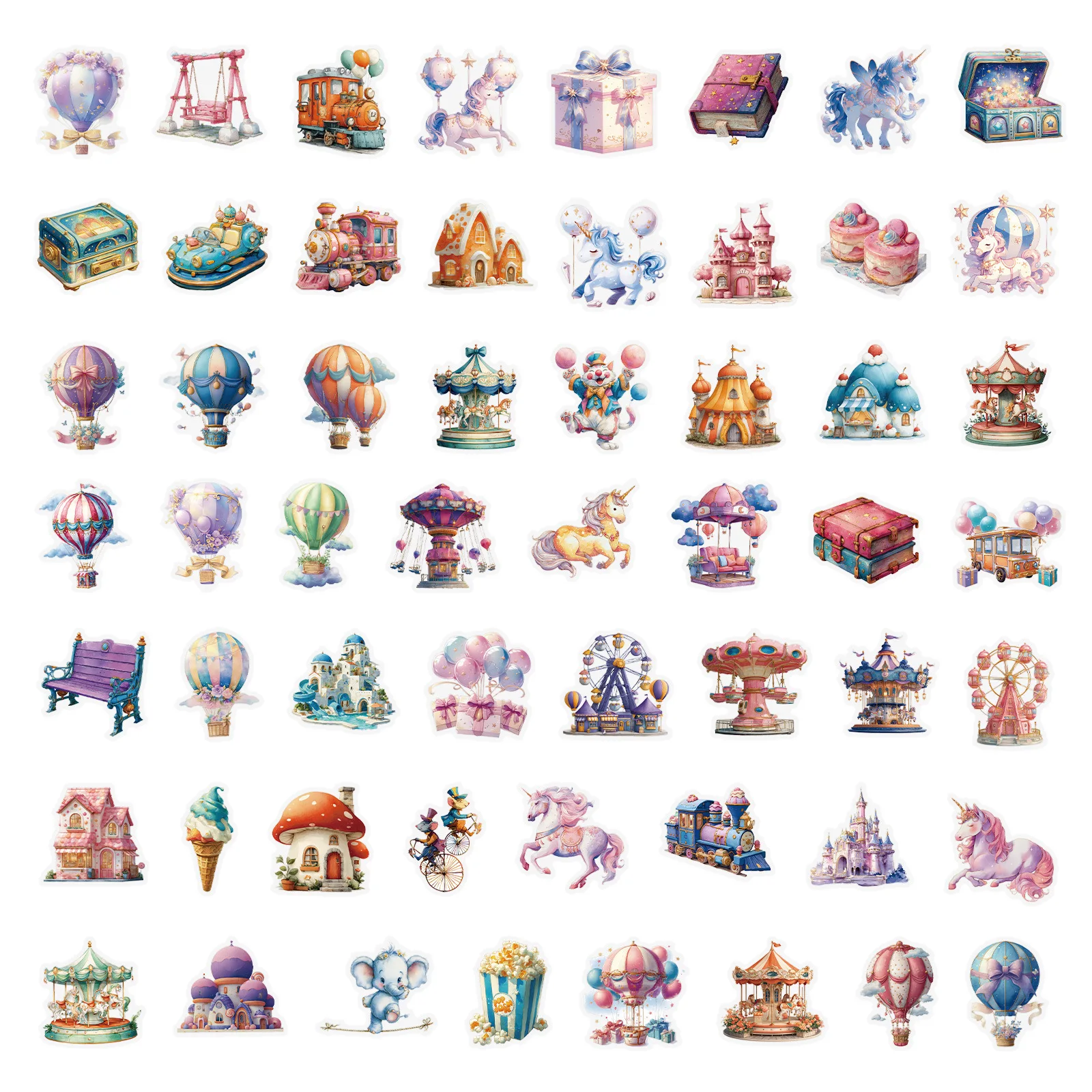 56PCS Fantasy Vergnügungspark Bunte Aufkleber Wasserdicht Cartoon Graffiti Dekoration DIY Kinder Spielzeug Laptop Gitarre Fahrrad Aufkleber