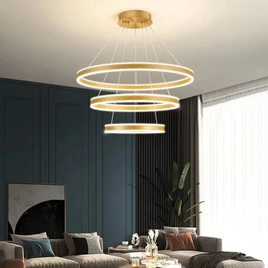 LED Pendant Lights Modern Creative Circular Dimmable Decorative Light Living Room Dining Room Hotel Interior Decorative Light