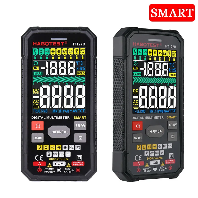 Professional Smart Digital Multimeter 6000 Counts Auto Range AC DC Voltage Current Ohm Hz Large Screen True RMS Tester Temp Test