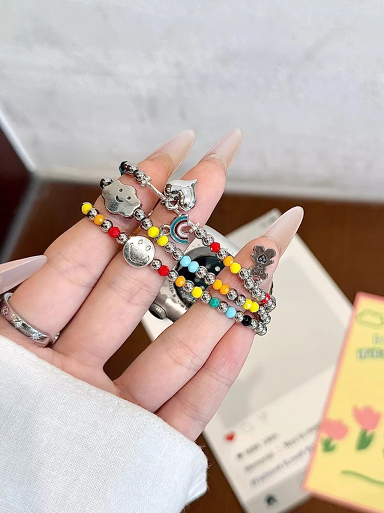 Милый Радужный ремешок для Apple Watch Ultra 10 9 8 7 6 5 4 Металлический женский браслет-ремешок для iWatch 38 мм 40 мм 41 мм 42 мм 45 мм 46 мм 49 мм