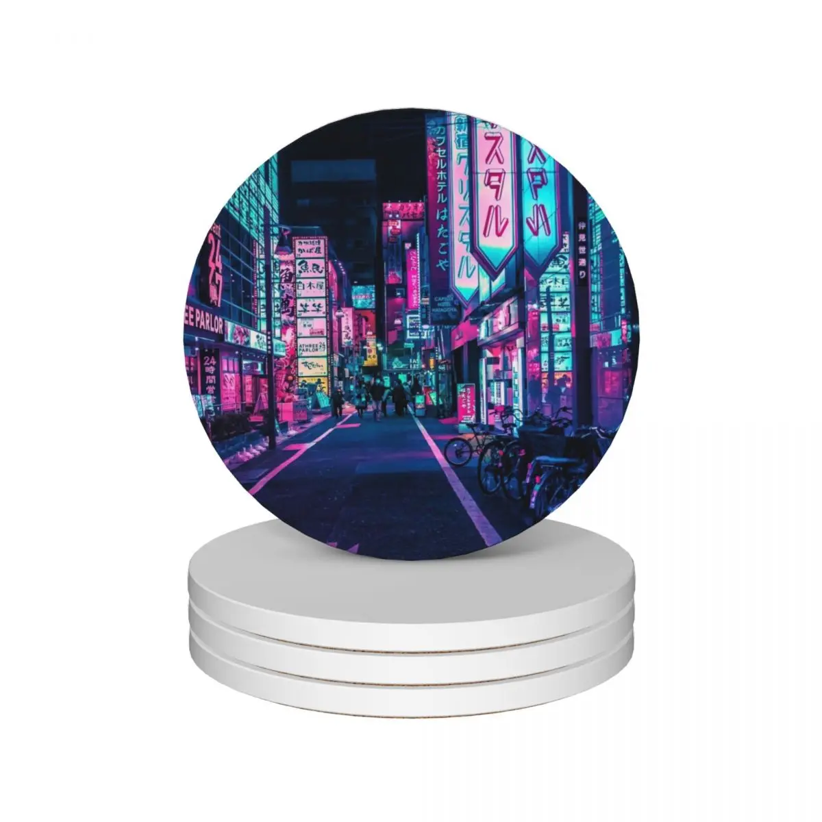 

Tokyo - A Neon Wonderland Ceramic Coasters (Set of 4) flower cup holder kawaii Coasters