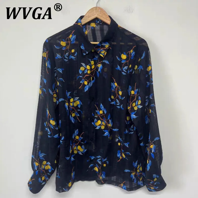 

WVGA Shirts Spring Summer New Man Striped Semi-Transparent Sunproof Trendy Design Niche Chic Casual Long Sleeved Tops Ins W11585