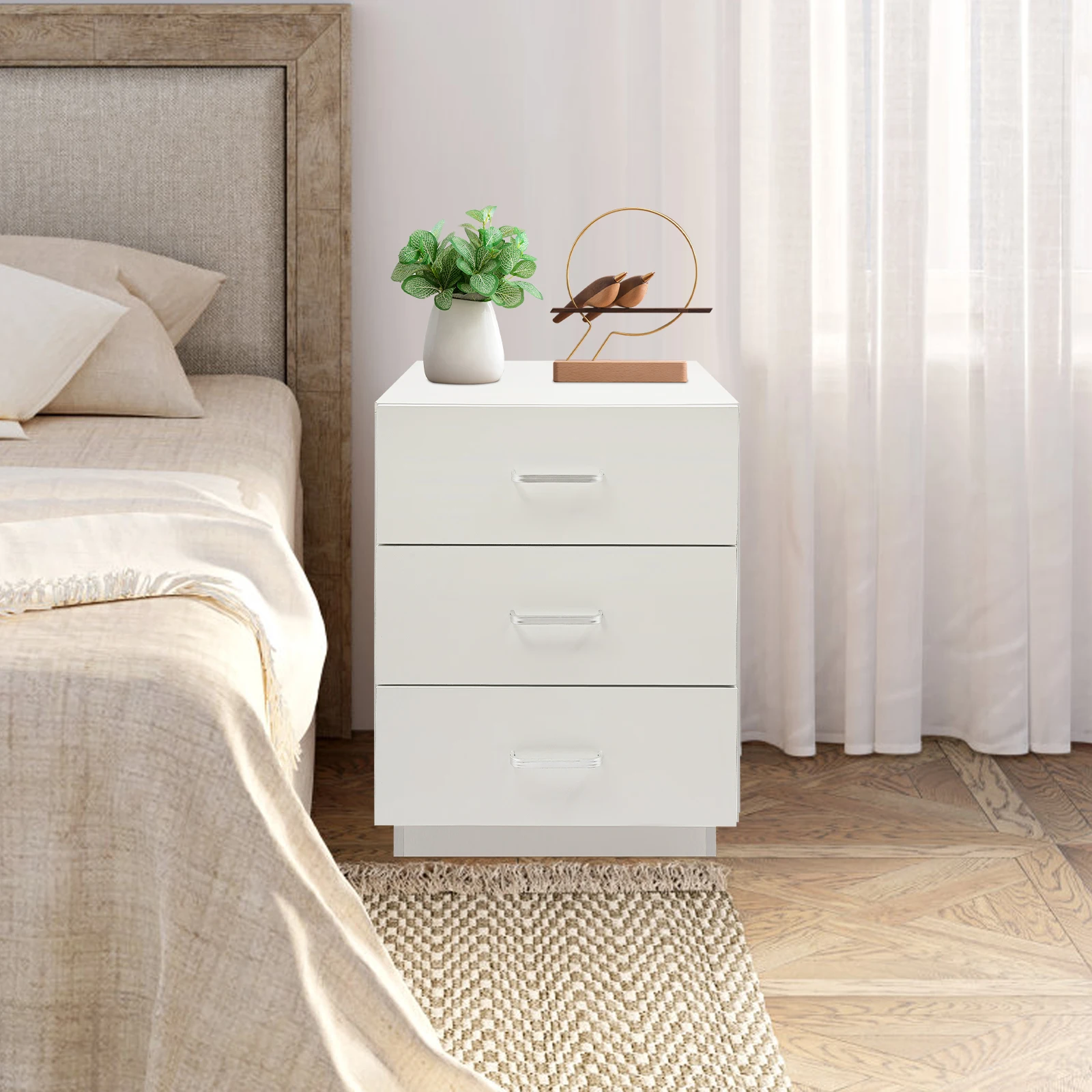 Bedside Table with 3 Drawers 40*40*58cm Bedside Cabinet Nightstand for Bedroom Living Room