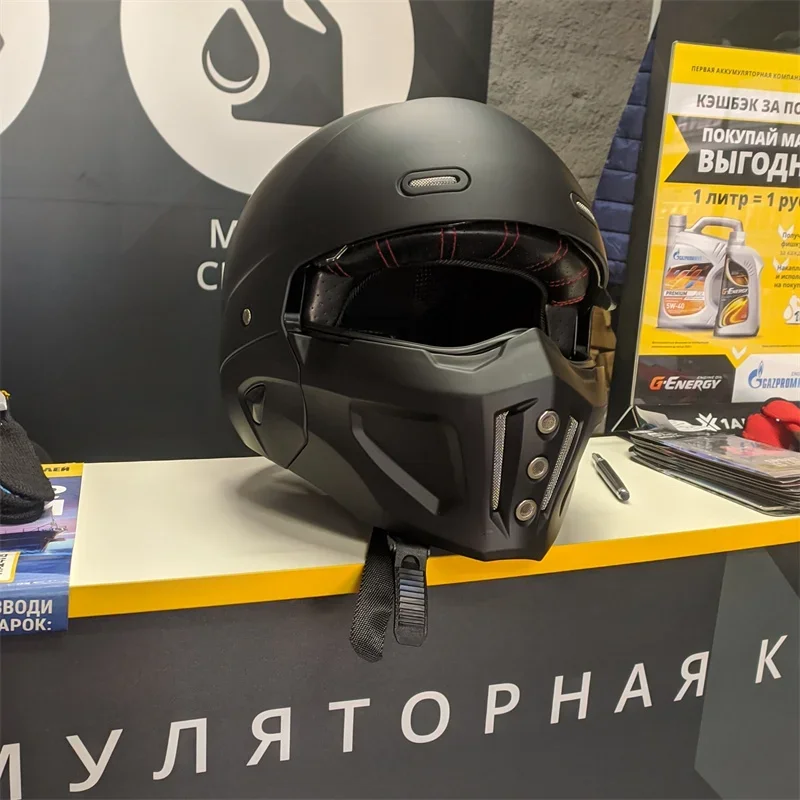 

Black Warrior Retro Motorcycle Racing Helmet Detachable Combination Neutral Style for Motorbike Riding