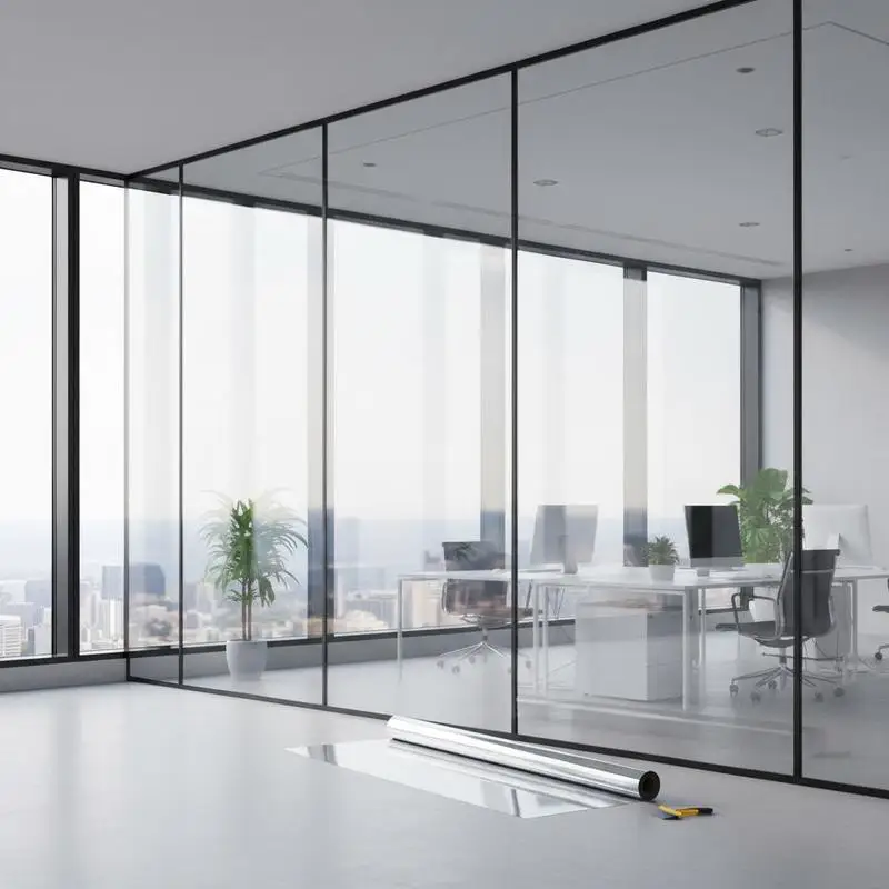One Way Mirror Glass Film 36in x 49.3ft For House Office Apartment, Silver Heat Control Sun Blocking Self-Adhesive Reflective Surface Residential Window Treatment Visibility Reduction Single Sided View Glass Cover