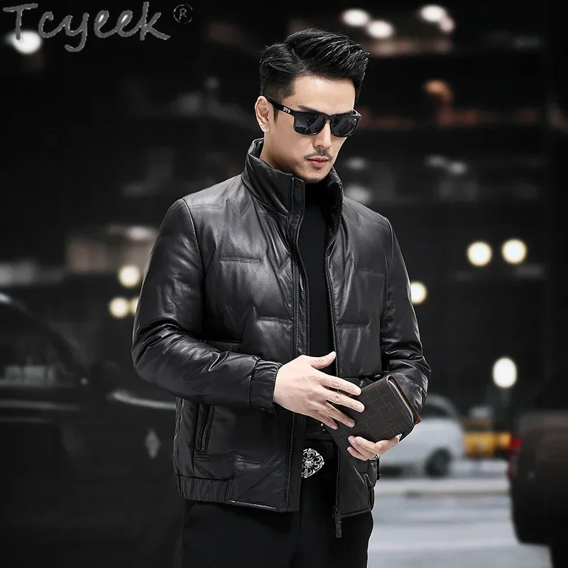 Tcyeek Winter Genuine Leather Jacket Men Warm Goose Down Coat Mens Clothing Top Layer Cowhide Coats Motocycle Jackets 2024