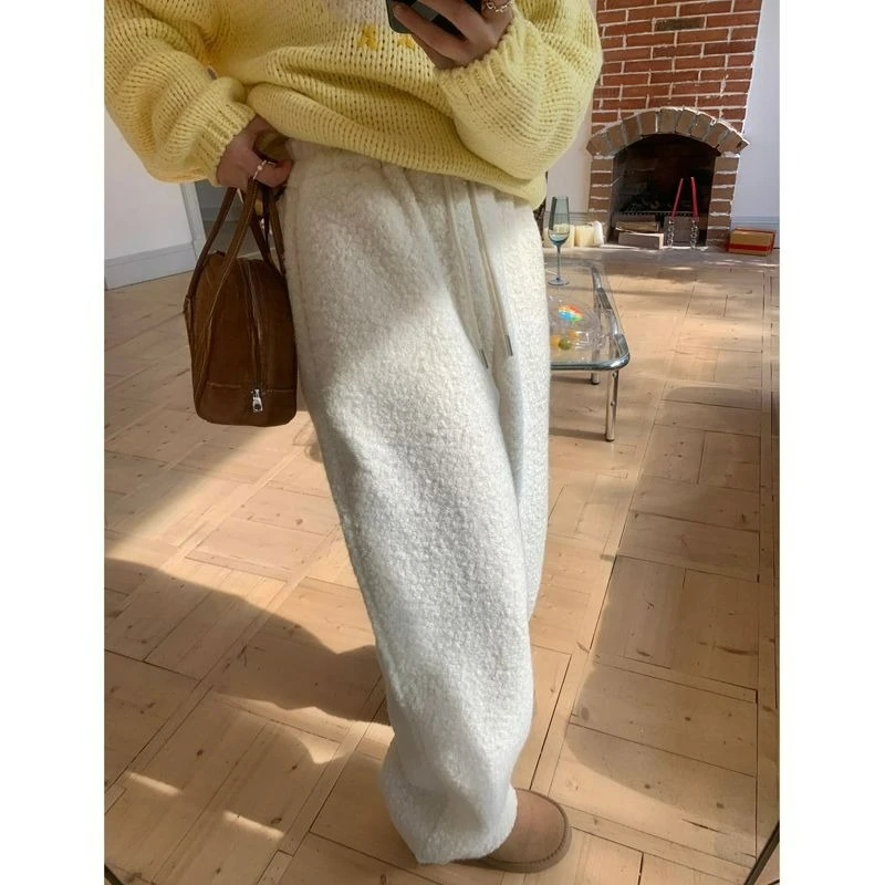 2025 High Waisted Drawstring Straight Leg Sweatpants Winter Wide Warm and Thick Casual Pants for Women