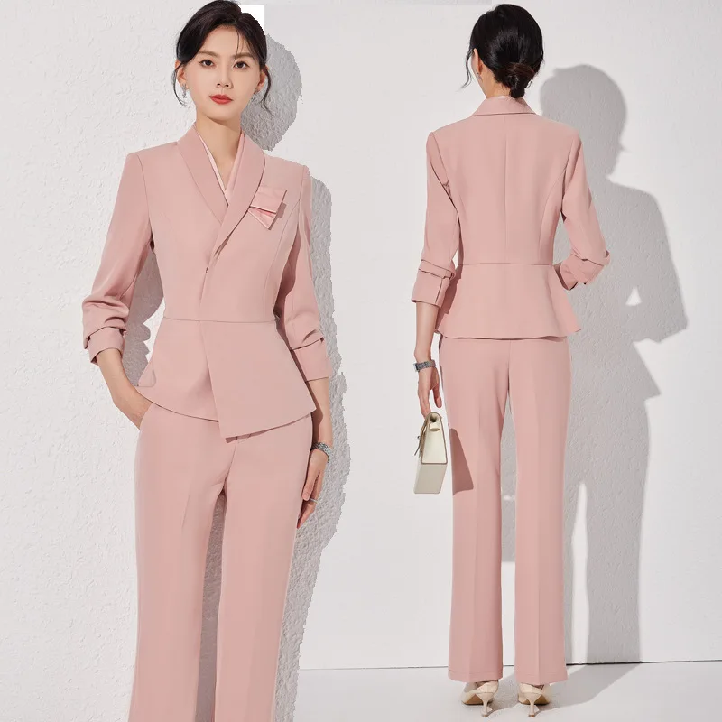 Pink Suit Women's Spring and Autumn New Suit Jewelry Shop Beauty Salon Medical Beauty Work Clothes Hotel Receptionist Uniform