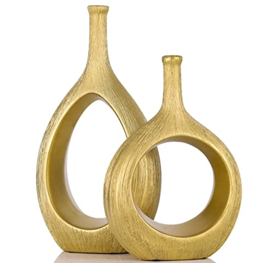 

Ceramic Vase Set 2, Modern Hollow Circle with Hole Flower Vase for Home Decor, for Table Centerpieces, Farmhouse, Fire Place, L