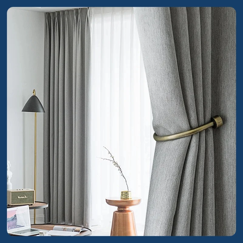 

Nordic Minimalist Style Curtains for Living Dining Room Bedroom Solid Color Stitching Thickening Colorful Cotton and Linen
