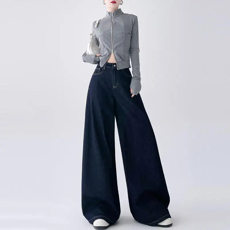 

Джинсы Laid-ba: Новинка! Модные прямые джинсы с широкими штанинами, высокой талией, длиной в пол, для женщин, весна-осень.