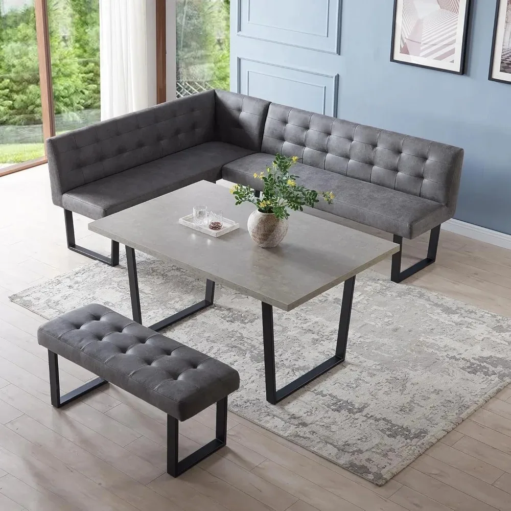 

3 Piece Dining Table Set with Bench, 42.9 Inch Modern Kitchen Table with Right Seat Corner and 43.3 Inch Bench for Family Dining