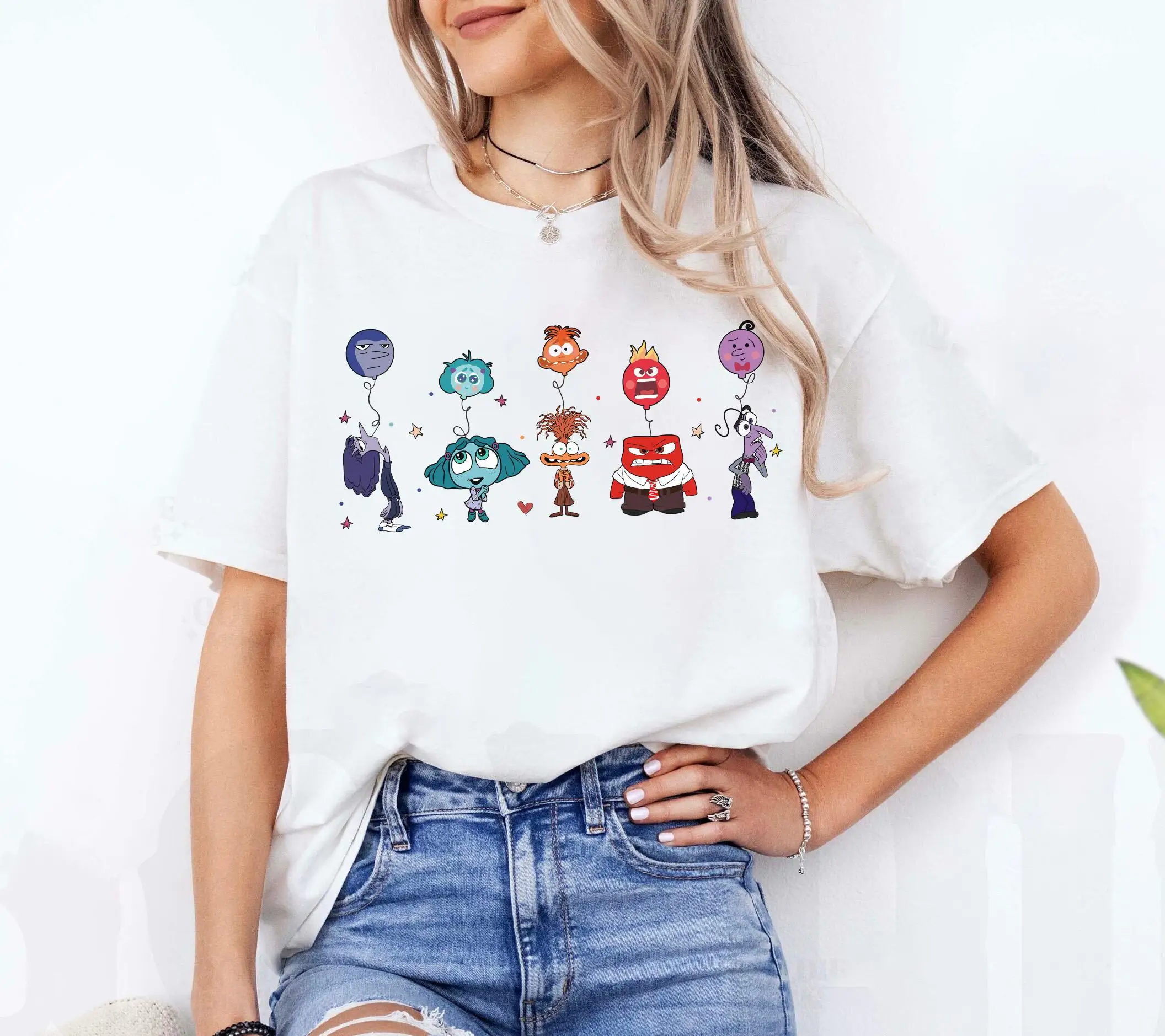 تي شيرت ديزني بيكسار Inside Out مكون من شخصيتين، تي شيرت مناسب للشعور بجميع العواطف، والقلق، والحسد، والتعب، والخوف، والفرح #1